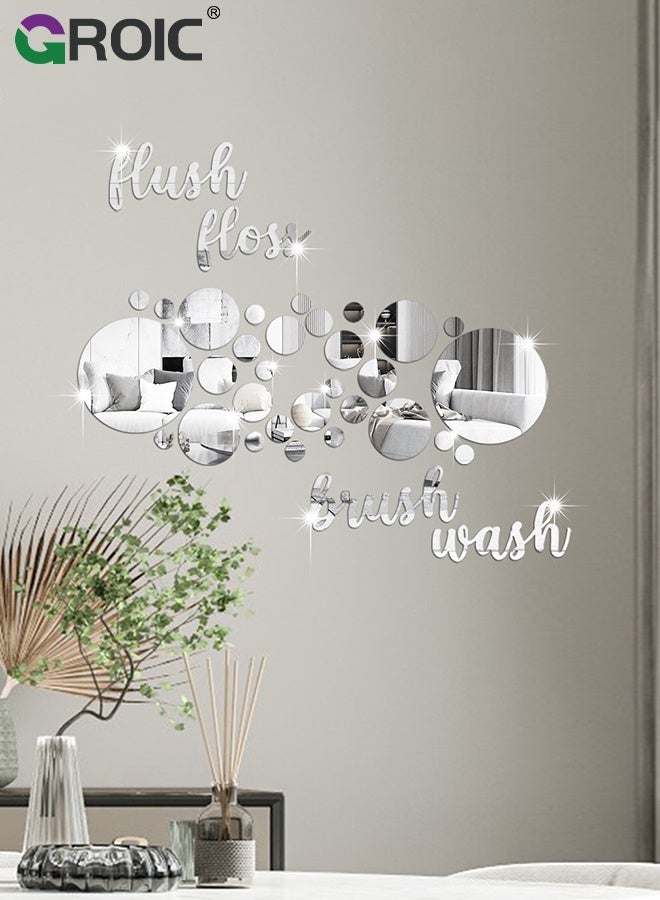 GROIC Bathroom Mirror Wall Sticker, Acrylic 3D Decorative Mirrors Stickers, Silver Bathroom Decor for Home Wall Art, Self Adhesive Acrylic Mirror Decor Beautiful Art Words Decor for Home Bedroom - Image 1